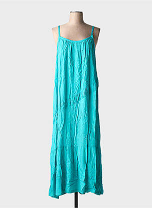 Robe longue coupe fluide fines bretelles bleu LILI & CAROLINE femme