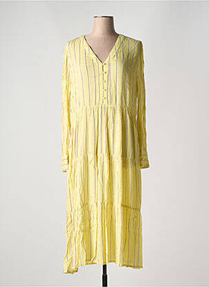 Robe longue manches longues manches longues jaune ICHI femme
