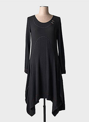 Robe mi-longue coupe fluide manches longues noir DECA femme