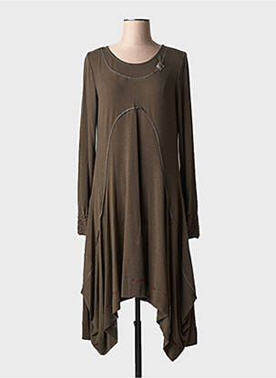 Robe mi-longue coupe fluide manches longues vert DECA femme