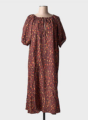 Robe longue imprimé fantaisie manches courtes marron B.YOUNG femme