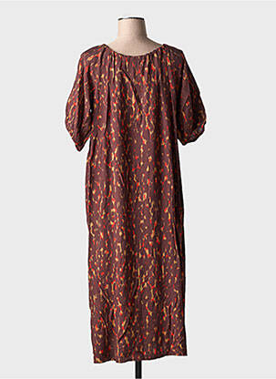 Robe longue imprimé fantaisie manches courtes marron B.YOUNG femme