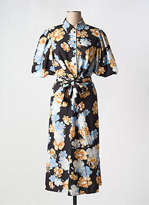 Robe longue imprimé fantaisie manches courtes noir ICHI femme