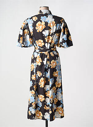 Robe longue imprimé fantaisie manches courtes noir ICHI femme