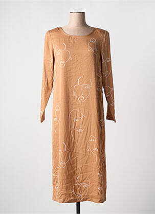Robe mi-longue coupe fluide manches longues beige ICHI femme