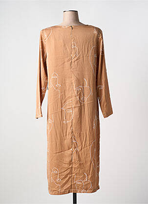Robe mi-longue coupe fluide manches longues beige ICHI femme