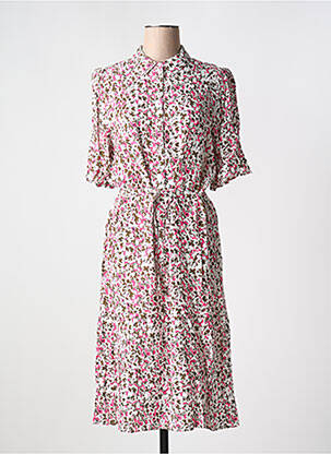 Robe mi-longue imprimé fantaisie manches courtes rose FRANSA femme
