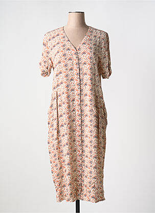 Robe longue imprimé fantaisie manches courtes beige FRANSA femme