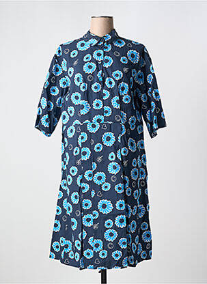 Robe mi-longue coupe fluide manches courtes bleu ICHI femme
