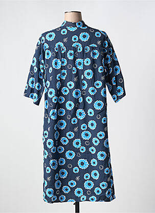 Robe mi-longue coupe fluide manches courtes bleu ICHI femme