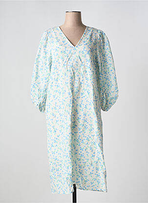 Robe mi-longue coupe fluide manches 3/4 bleu ICHI femme