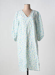 Robe mi-longue coupe fluide manches 3/4 bleu ICHI femme