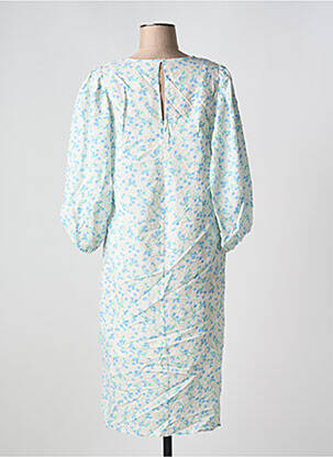 Robe mi-longue coupe fluide manches 3/4 bleu ICHI femme