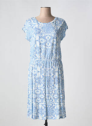 Robe mi-longue coupe fluide manches courtes bleu FRANSA femme