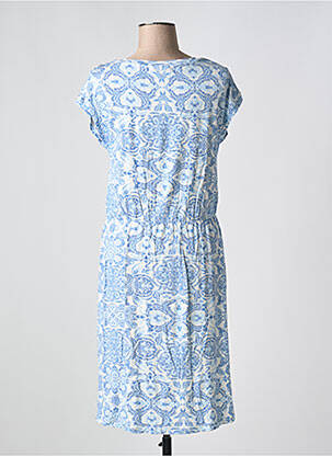 Robe mi-longue coupe fluide manches courtes bleu FRANSA femme