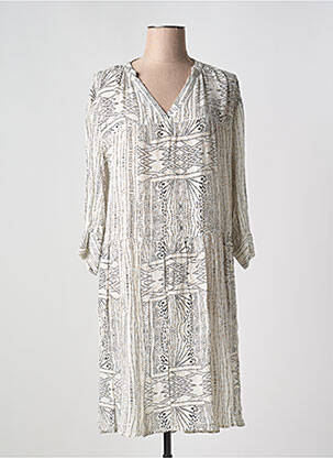 Robe mi-longue imprimé fantaisie manches longues beige FRANSA femme