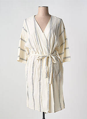 Robe mi-longue imprimé fantaisie manches courtes beige FRANSA femme