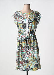 Robe mi-longue coupe fluide manches courtes vert LILI & CAROLINE femme