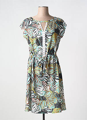 Robe mi-longue coupe fluide manches courtes vert LILI & CAROLINE femme