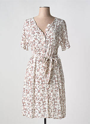 Robe mi-longue imprimé fantaisie manches courtes blanc FRANSA femme