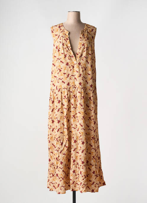 Robe longue imprimé fantaisie sans manche marron CAROLL femme