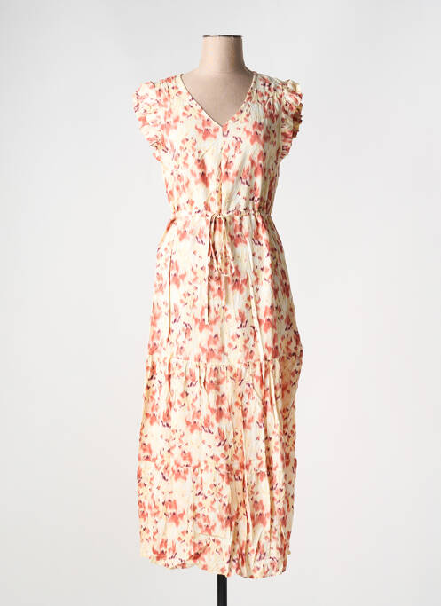 Robe longue imprimé fantaisie manches courtes beige B.YOUNG femme