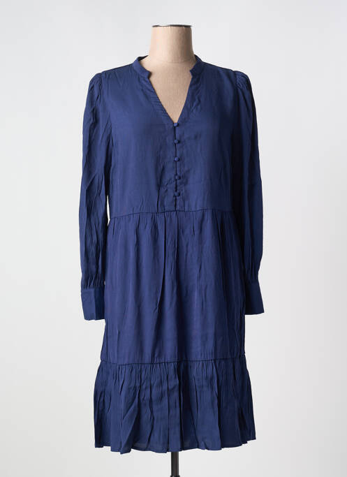 Robe mi-longue coupe fluide manches longues bleu FRANSA femme