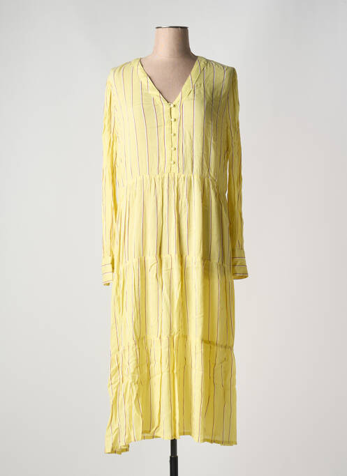 Robe longue jaune ICHI pour femme