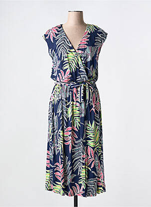 Robe mi-longue coupe fluide manches courtes bleu LILI & CAROLINE femme