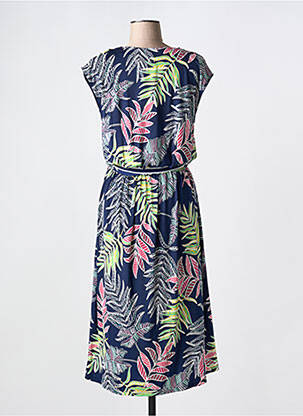 Robe mi-longue coupe fluide manches courtes bleu LILI & CAROLINE femme