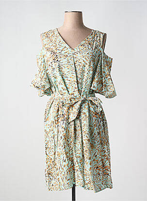 Robe mi-longue imprimé fantaisie sans manche vert ICHI femme