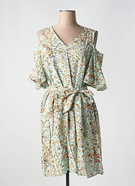 Robe mi-longue imprimé fantaisie sans manche vert ICHI femme
