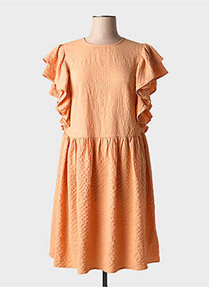 Robe mi-longue coupe fluide manches courtes orange ICHI femme