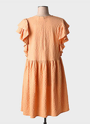 Robe mi-longue coupe fluide manches courtes orange ICHI femme