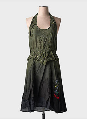 Robe mi-longue col rond fines bretelles vert DESIGUAL femme