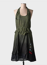 Robe mi-longue col rond fines bretelles vert DESIGUAL femme