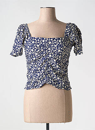Top col carré manches courtes bleu BIZANCE femme