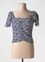 Top col carré manches courtes bleu BIZANCE femme
