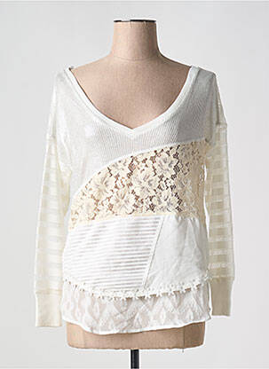 Top col v manches longues blanc DESIGUAL femme