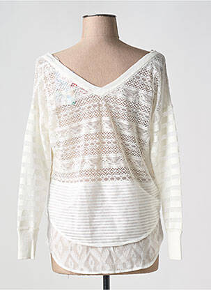 Top col v manches longues blanc DESIGUAL femme