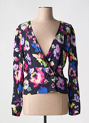 Blouse imprimé fantaisie manches longues noir ICHI femme