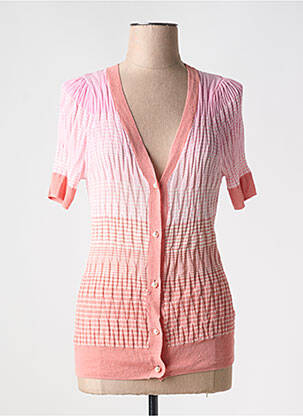 Gilet manches courtes fermeture boutonnée sur le devant rose ICHI femme