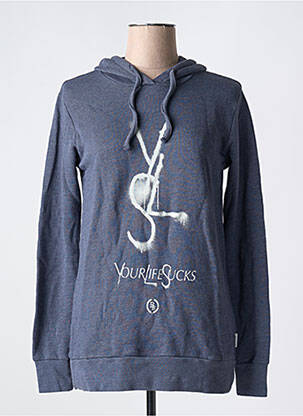 Sweat-shirt à capuche col v manches longues bleu BOOM BAP femme