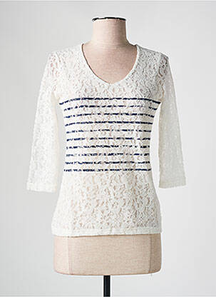 Top imprimé fantaisie manches 3/4 blanc LES BONHEURS DE SOPHIE femme