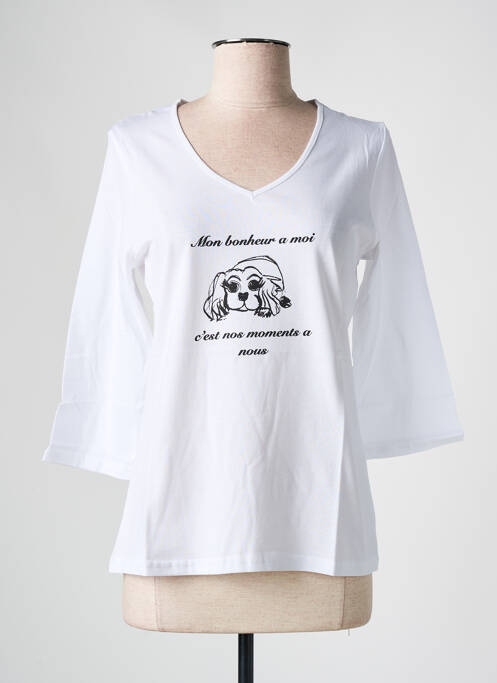 Top imprimé fantaisie manches 3/4 blanc LES BONHEURS DE SOPHIE femme