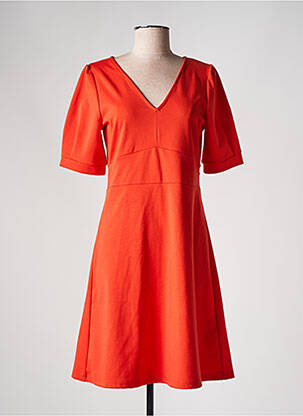 Robe mi-longue manches 3/4 manches 3/4 orange ICHI femme