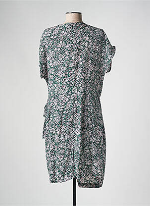 Robe mi-longue imprimé fleurs manches courtes vert YUKA femme