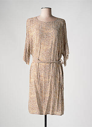 Robe mi-longue manches 3/4 manches 3/4 marron YAYA femme
