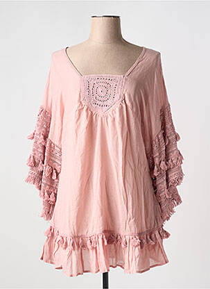 Robe de plage manches 3/4 rose LARA-ETHNICS femme