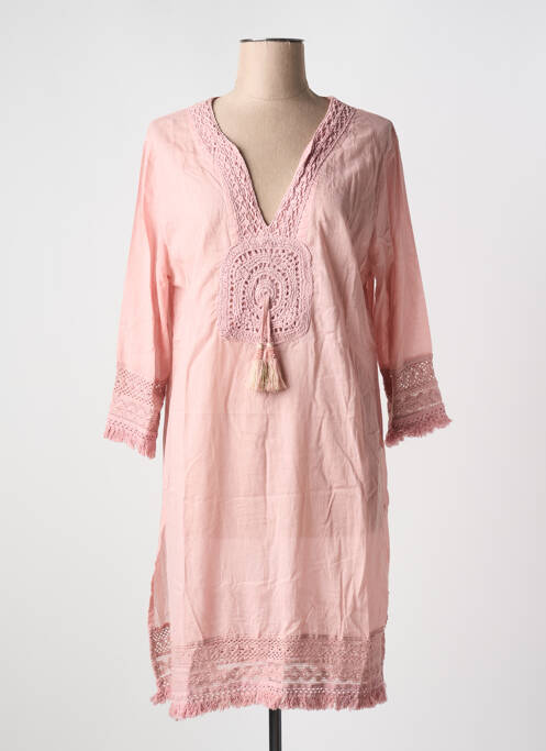 Robe de plage manches 3/4 rose LARA-ETHNICS femme